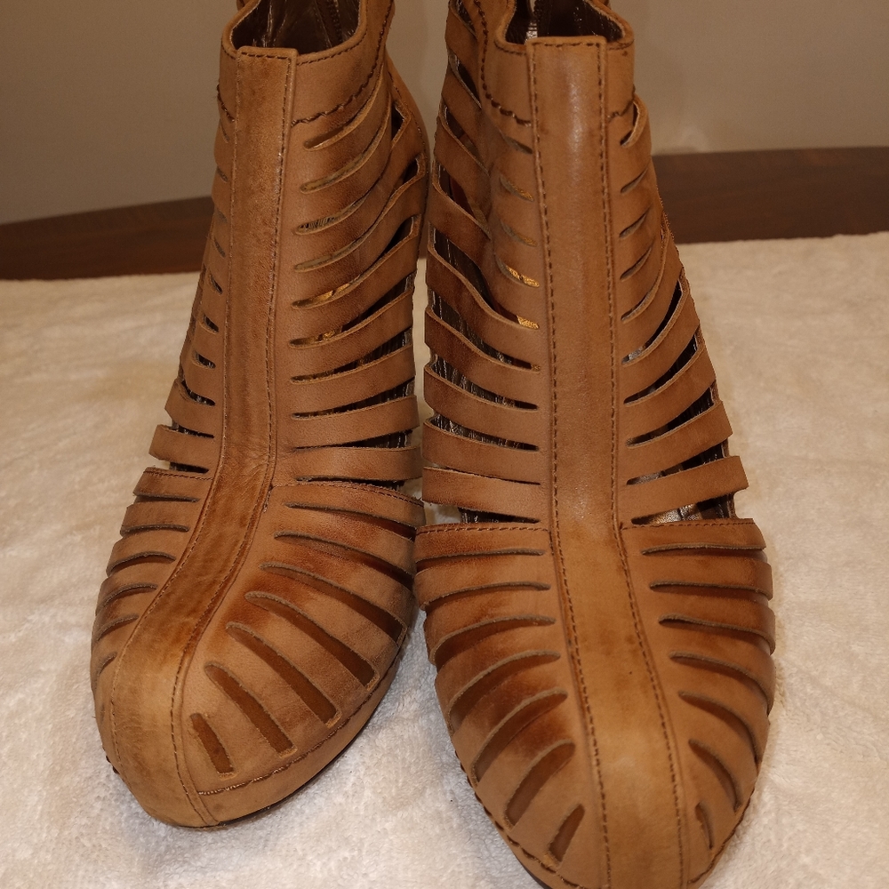 BCBG Tan Distressed Ankle Booties